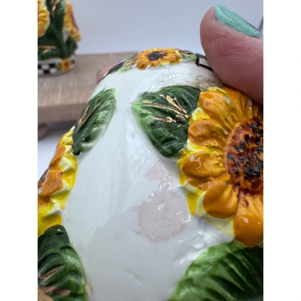 KMC Sunflower Salt and Pepper Shakers Set Ceramic Checkered Farmhouse Decor